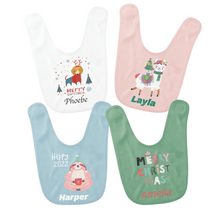 Load image into Gallery viewer, Personalised Christmas Baby Bibs TWIN Pack - 12 Designs