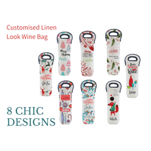 Load image into Gallery viewer, Personalised Linen Look Wine Bottle Insulated Holder- 8 Designs