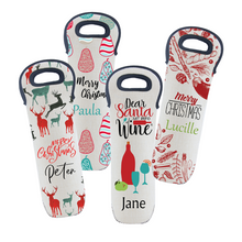 Load image into Gallery viewer, Personalised Linen Look Wine Bottle Insulated Holder- 8 Designs