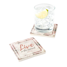 Load image into Gallery viewer, Personalised Sandstone Coaster 'Live in the Moment'