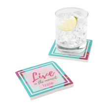Load image into Gallery viewer, Personalised Sandstone Coaster 'Live in the Moment'