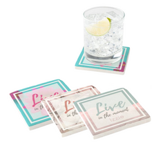Load image into Gallery viewer, Personalised Sandstone Coaster 'Live in the Moment'