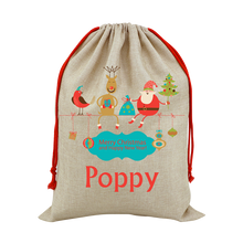 Load image into Gallery viewer, Cool Designs Large Linen Santa Christmas Sack - 15 Designs
