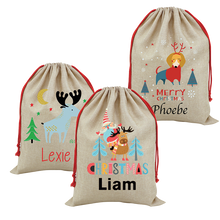 Load image into Gallery viewer, Cool Designs Large Linen Santa Christmas Sack - 15 Designs