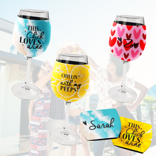 Load image into Gallery viewer, Personalised Wine Glass Neoprene Holder - This Chick Loves Wine