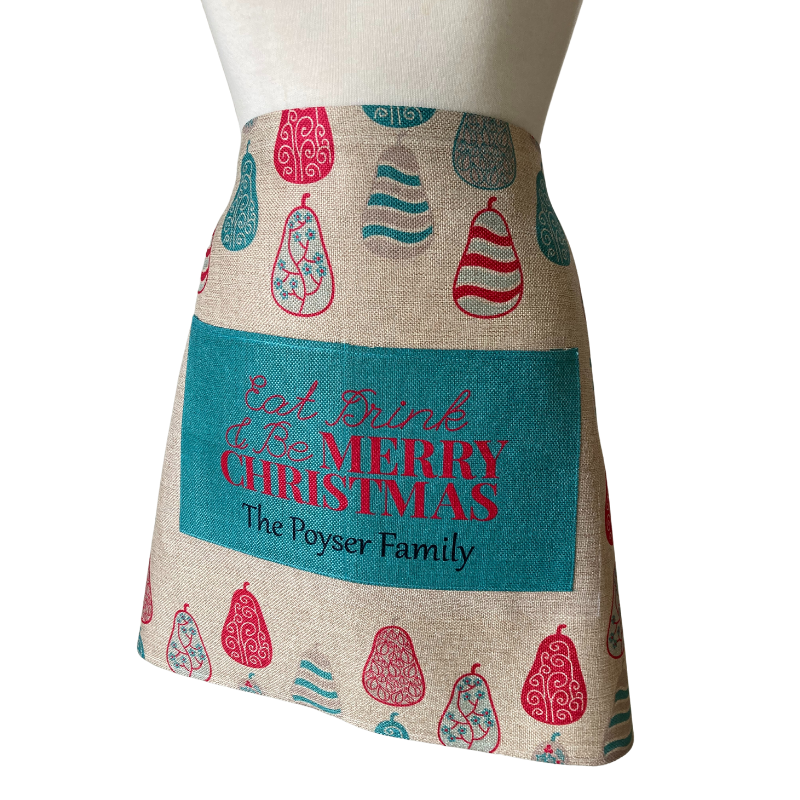 Linen Look Faux Burlap Waist Aprons Personalised Christmas- 3 Designs