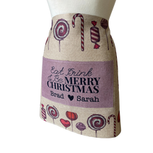 Load image into Gallery viewer, Linen Look Faux Burlap Waist Aprons Personalised Christmas- 3 Designs
