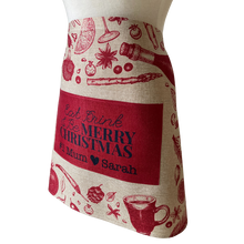 Load image into Gallery viewer, Linen Look Faux Burlap Waist Aprons Personalised Christmas- 3 Designs
