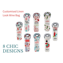 Load image into Gallery viewer, Personalised Linen Look Wine Bottle Insulated Holder- 8 Designs
