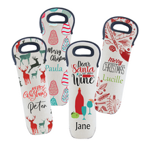 Load image into Gallery viewer, Personalised Linen Look Wine Bottle Insulated Holder- 8 Designs
