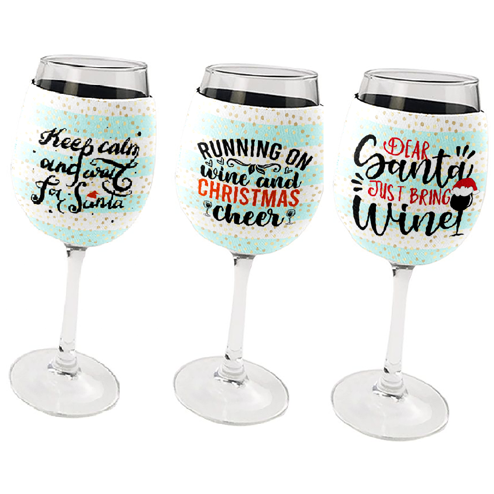 Personalised Christmas Wine Glass Neoprene Holder  - 6 Designs