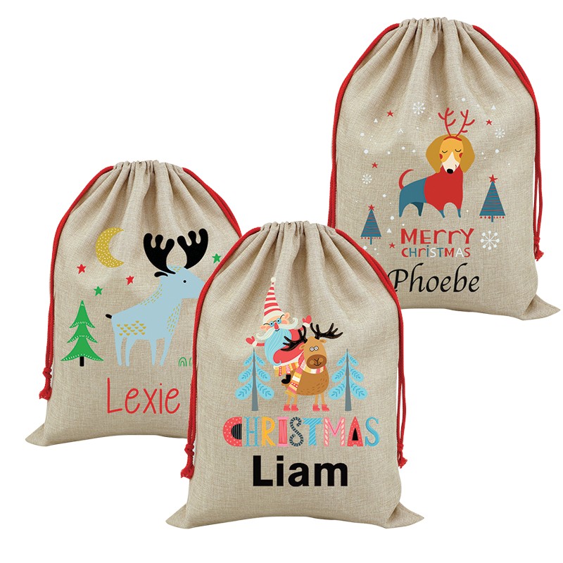 Cool Designs Large Linen Santa Christmas Sack - 15 Designs