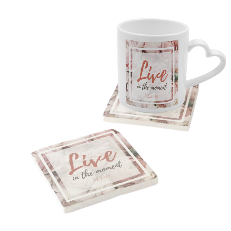 Personalised Sandstone Coast & Heart Mug Set